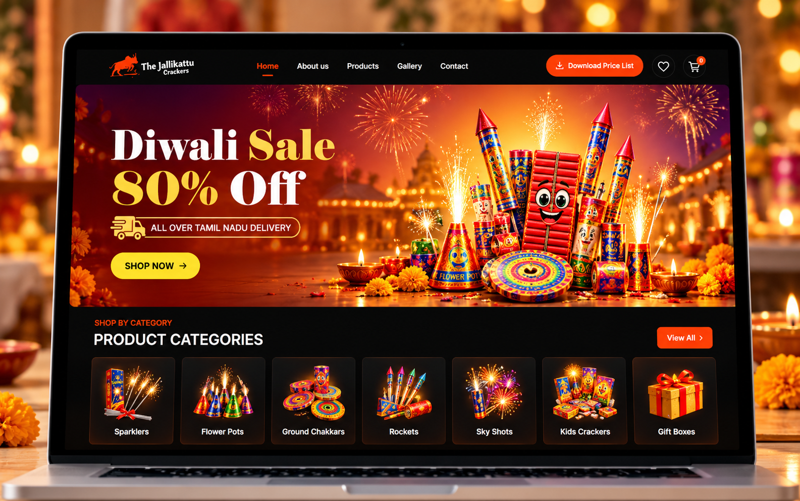 Crackers product catalogue website displayed on a laptop